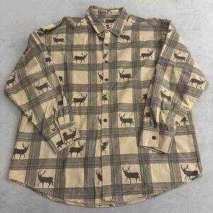 True Grit Button Up Shirt Mens XL Multicolor Stripe Plaid Deer AOP Southwestern